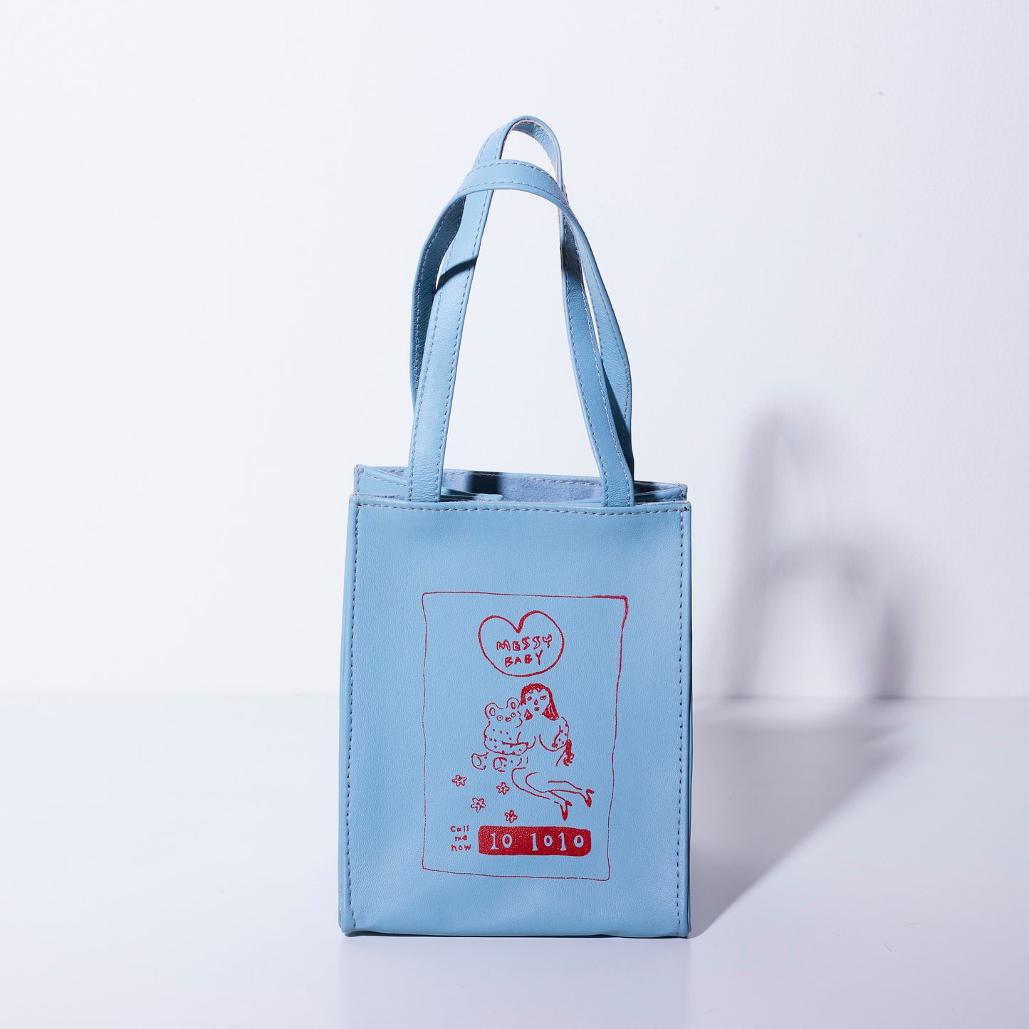 Sheepskin BOX BAG square <MESSY BABY> Blue/Red